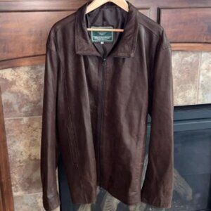 High quality brown pebbled leather zip up jacket made in Italy size 60 est 1X